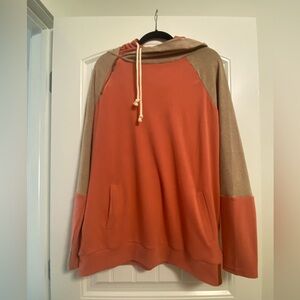 AMPERSAND AVE Two-Tone Double Hood Lightweight Hoodie